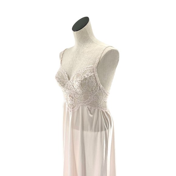 Vintage Nightgown Pastel Pink Sheer Lace Maxi-Length Medium 80s Cottagecore - Picture 3 of 11
